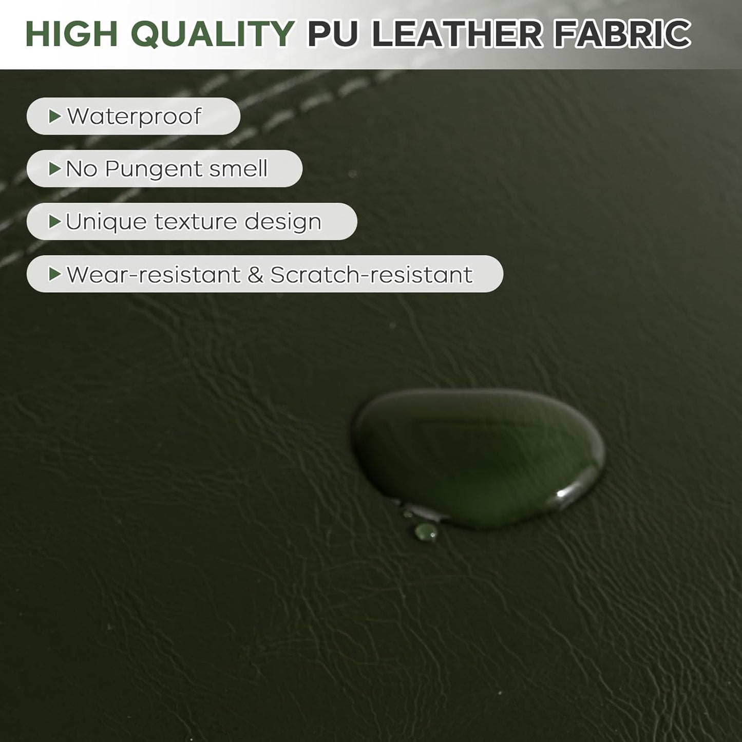 Unstuffed Pouf Cover, 17.7" Faux Leather Poofy Ottoman Cover, Square Footstool For Storage Living Room Decoration Foot Rest, Footrest for Bedroom Balcony Office Chair, (Only Cover, No Filler), Green