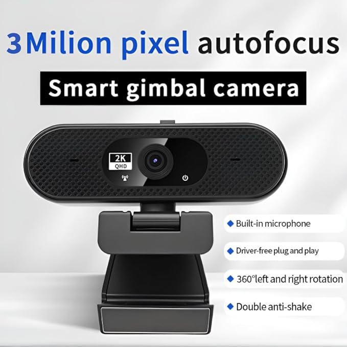 Hprosper 2K/5M Beauty/Skin whitening Webcam with PC/Laptop/Mac, Computer Camera with Low-Light Correction, AI Noise-Canceling Microphone, Adjustable Field of View, Built-in Privacy Shutter