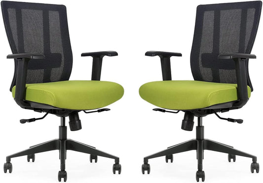 Ergonomic Office Chair - Breathable MESH - Back Adjustable Lumbar Support with 3-D ARMRESTS TILT Function and 360-DEGREE Swivel Wheels Comfortable Wide SEAT - Home Office Chair (Green) Pack of 2