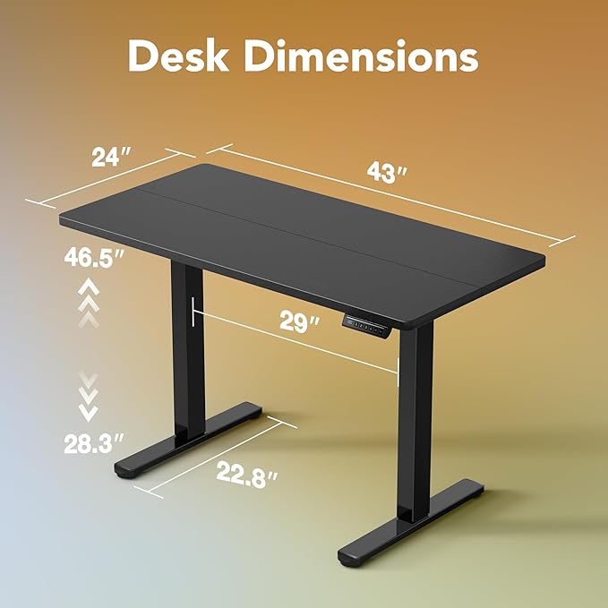 HUANUO 43 x 24 inch Electric Standing Desk Adjustable Height, 4 Memory Height Settings, Sit Stand Up Desk for Home Office & Computer Workstation, Black