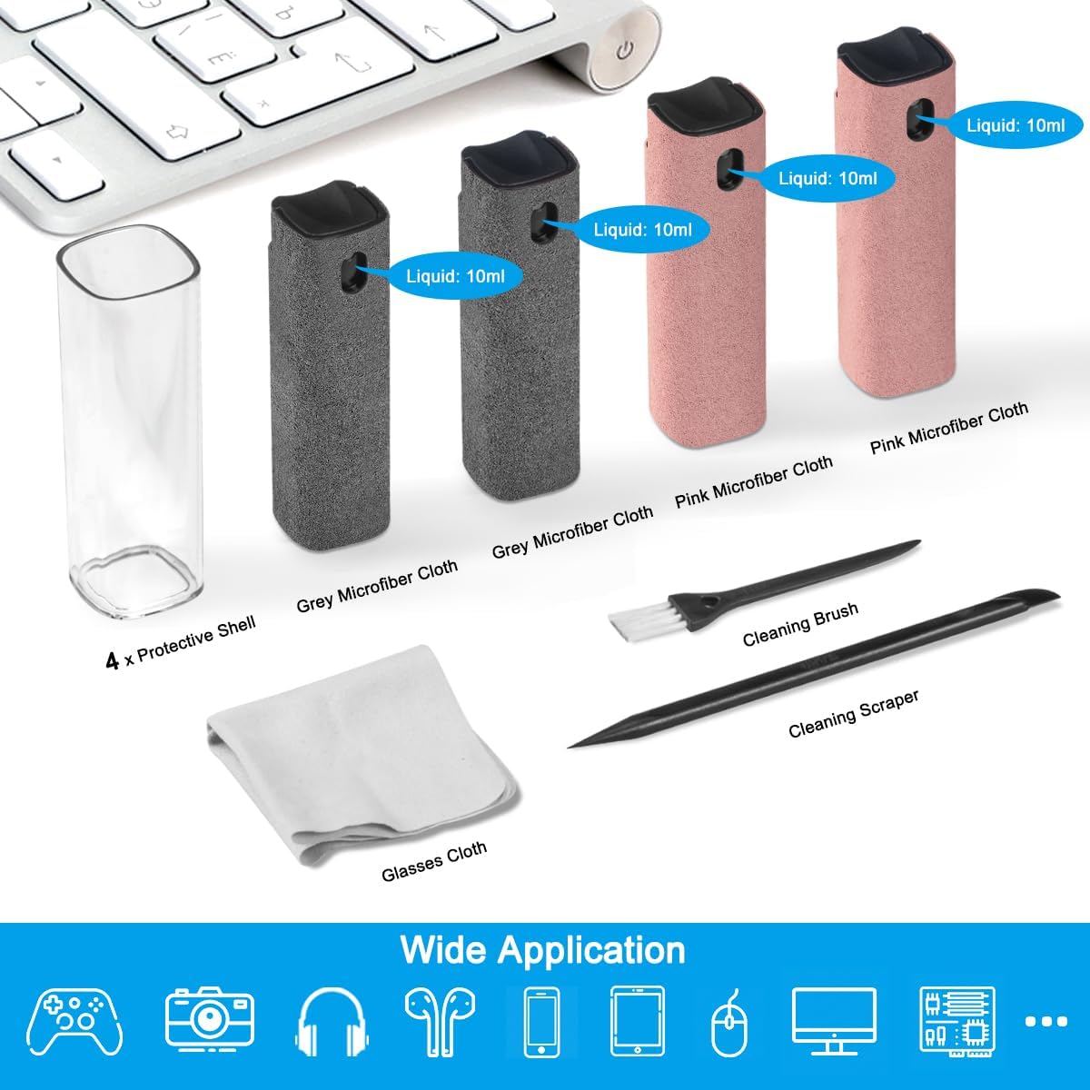 walrfid 4Pcs Car Screen Cleaner, Computer Screen Cleaner Spray and Wipe, Laptop Cleaner Kit for Cleaning iPad, iPhone, Cellphone, Monitor, Macbook Pro, Car Display, Electronic Device Screen, Grey Pink