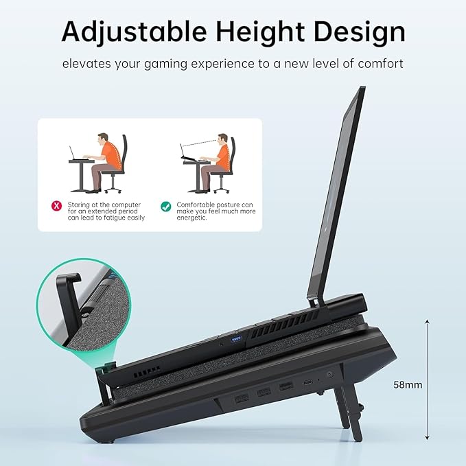 llano V13 Gaming Laptop Cooler, Laptop Cooling Pad Stand with 5.5inch External Cooling Fan, Fast Cooling Computer Laptop 15.6-21in, Adjustable Speed, Touch Control, 3-Port USB A, A Mouse Pad Included