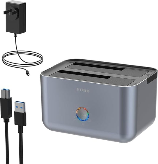 GODO Hard Drive Docking Station to USB 3.0,Dual Bay Hard Drive Dock for SATA 2.5/3.5 inch HDDs/SSDs with LED Indicator,Support Offline Clone/Duplicator