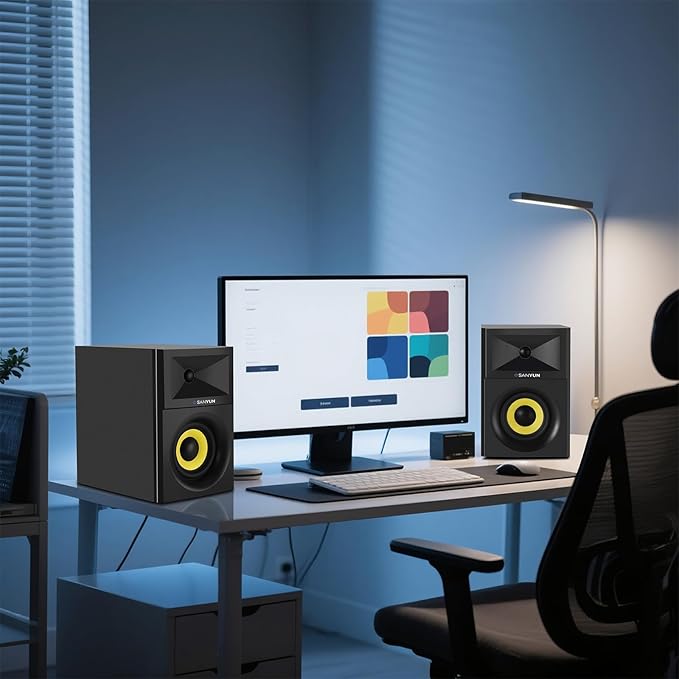 SW205 4" Bookshelf Speakers | Immersive HiFi Audio with Virtual Surround | Flagship DAC/DSP Engine | Geometric Diffusion Cabinet | 80W, Bluetooth 5.4/Optical/AUX Inputs, Wireless Remote, Black