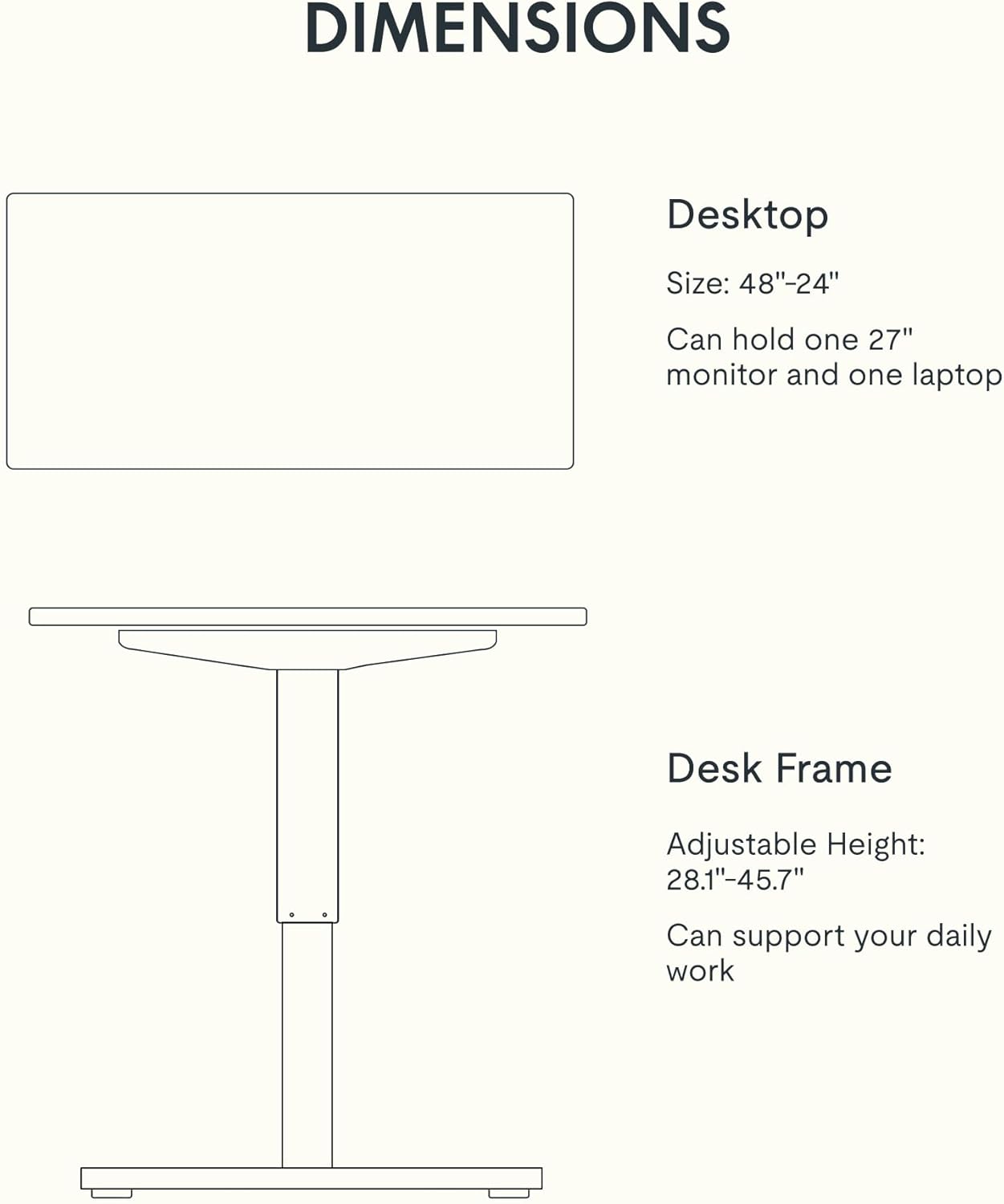 FLEXISPOT EN1 Whole-Piece Standing Desk 48 x 24 Inches Height Adjustable Electric Desk Sit Stand Desk Home Office Desks (Black Frame + Gray Wood Grain Top, 2 Packages)