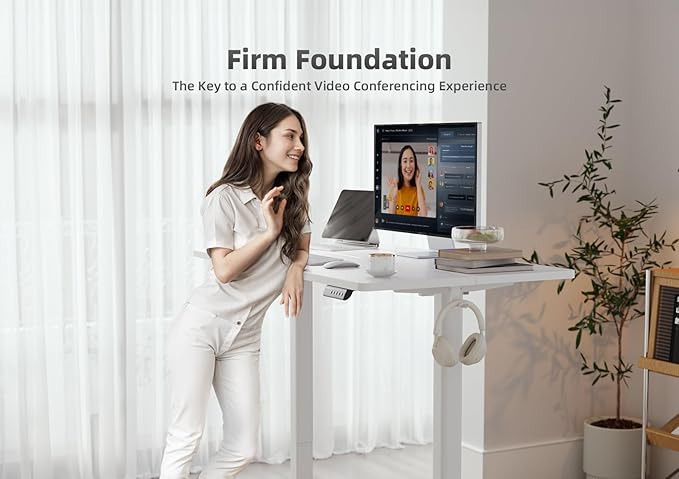 YDN Electric Standing Desk, Adjustable Height Desk 55x24 Inchs Stand up Desk, Sit Stand Home Office Desk with Splice Board, White Top