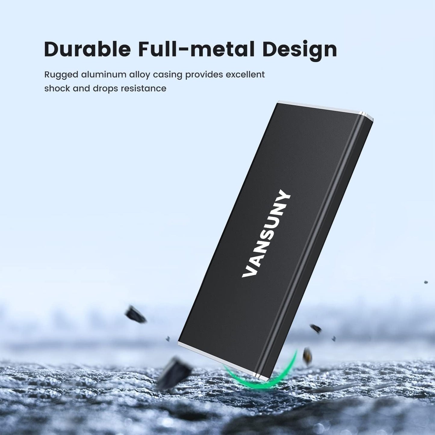 Vansuny 2TB Portable External SSD, USB 3.1 Gen2 Up to 500MB/s Solid State Drive, Metal USB C Mini Portable External Hard Drive for PC, Laptop, Phones and More