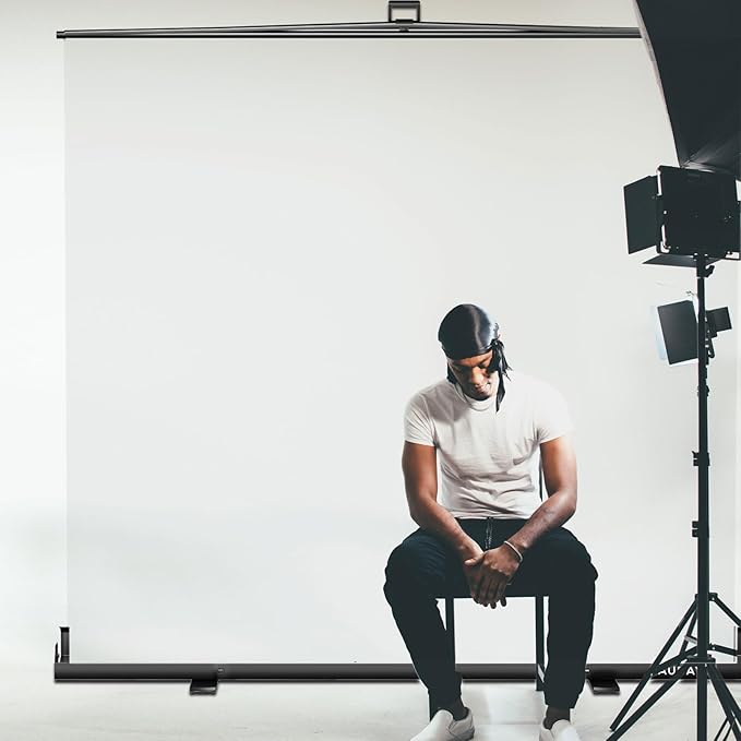 【Wider Style】 RAUBAY 78.7 x 82.7in Large Collapsible White Backdrop Screen Portable Retractable Panel Photo Background with Stand for Video Conference, Photographic Studio, Streaming