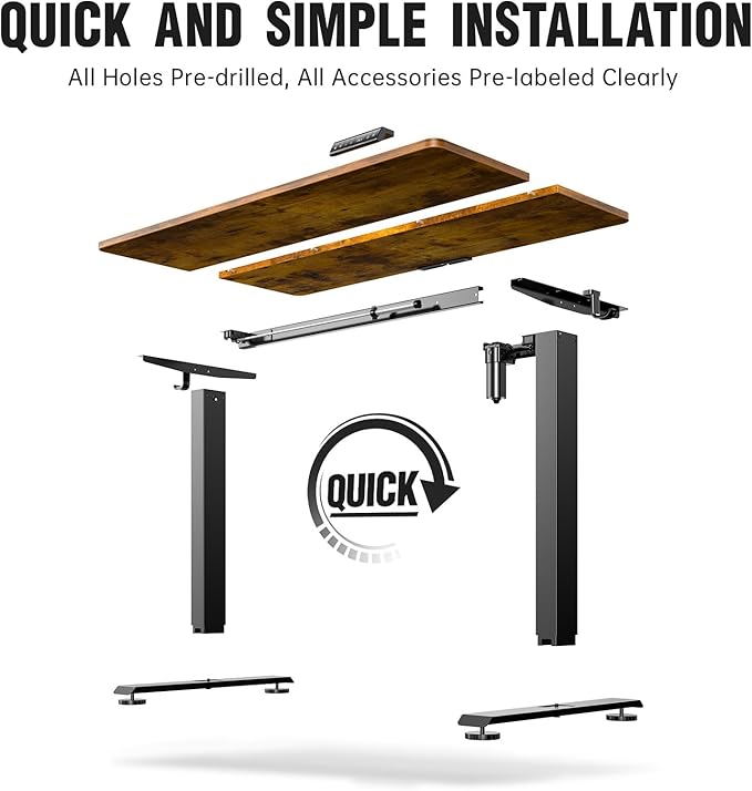 Veken 47.2" Standing Desk Electric, Height Adjustable Sit Stand Up, Wood Desktop, Work Home Office, Computer PC Table, Writing or Gaming Rising Desks, Brown