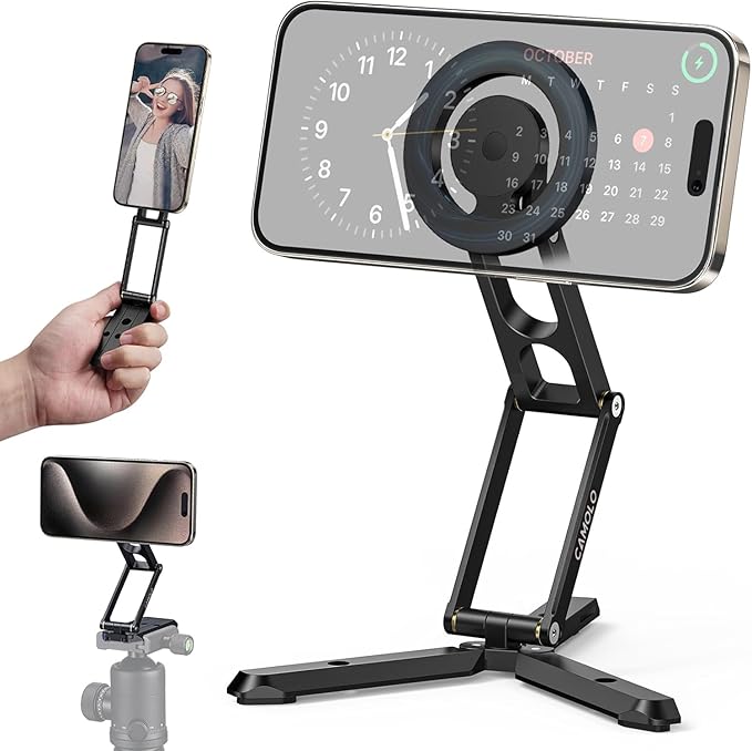 Magnetic Pocket Phone Tripod Foldable Compatible with Magsafe for iPhone 15/14/13/12 Plus Pro Max Series, Mini Cell Phone Tripod Mount Handle Smartphone Desk Stand Travel All in One