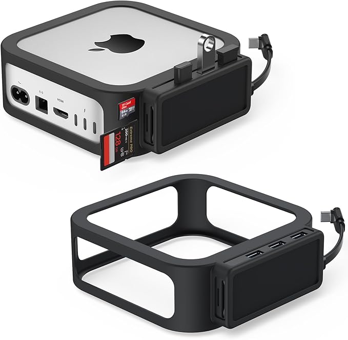 Mac mini M4 Dock with USB-A*3, Mac mini M4 Pro Hub with SD/TF 3.0 Card Reader, Shock-Resistant & Lightweight Mac mini M4 Docking Station