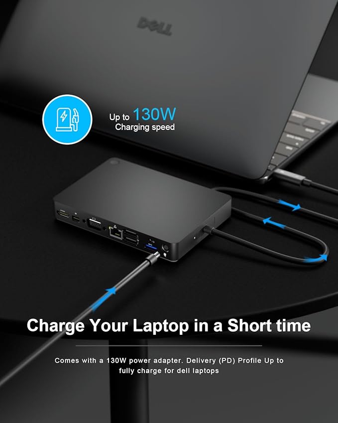 WD15 USB C Docking Station, Dual Monitor Compatible with Dell/MacBook/HP/Surface, HDMI/Mini DP/VGA, 1GB Ethernet, 3 USB 3.0, 2 USB 2.0, Audio, Speaker Out, Black