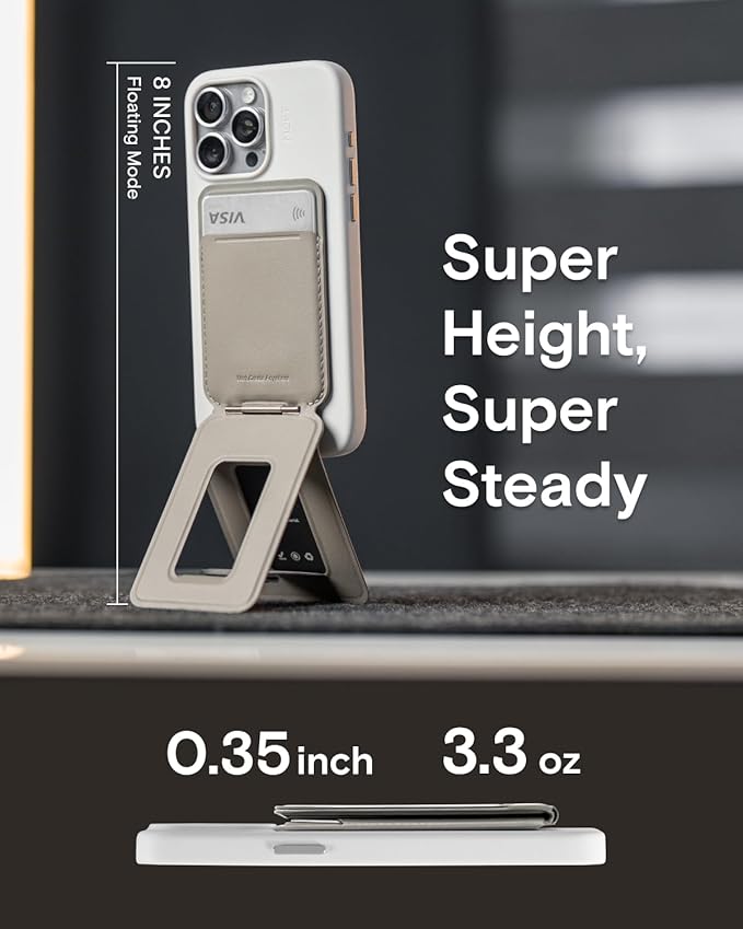 MOFT Phone Tripod Wallet, 3 in 1 Phone Stand MagSafe Wallet, NFC-Supported Magnetic Phone Stand, MOVAS Vegan Leather Adjustable Card Holder, Earthen Beige