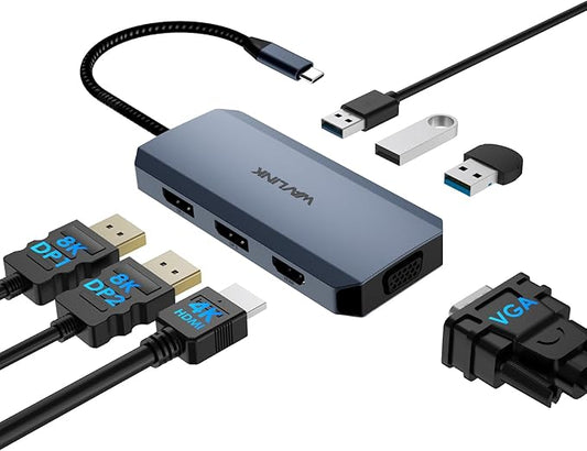 USB C Docking Station Dual DP Monitor, Displayport Docking Station with Dual DP, HDMI, VGA, USB2.0 Ports for Lenovo HP Dell, Windows System Computer (Gray)