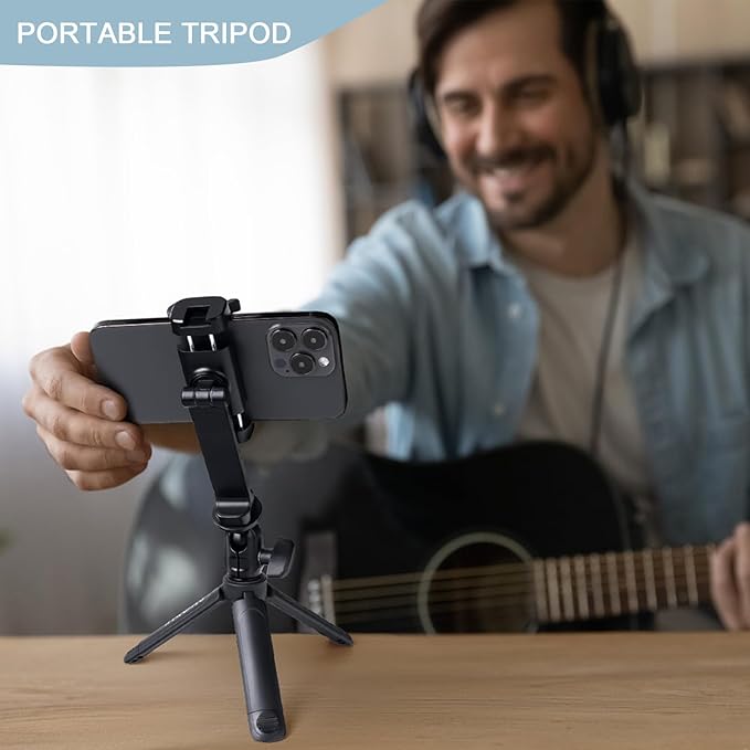 PHOPIK Video Tripod with 360°Ball Head and Cold Shoe for Gopro/Camera/Insta360 x5-Selfie Stick Tripod for iPhone/Android/Samsung Google Smartphone