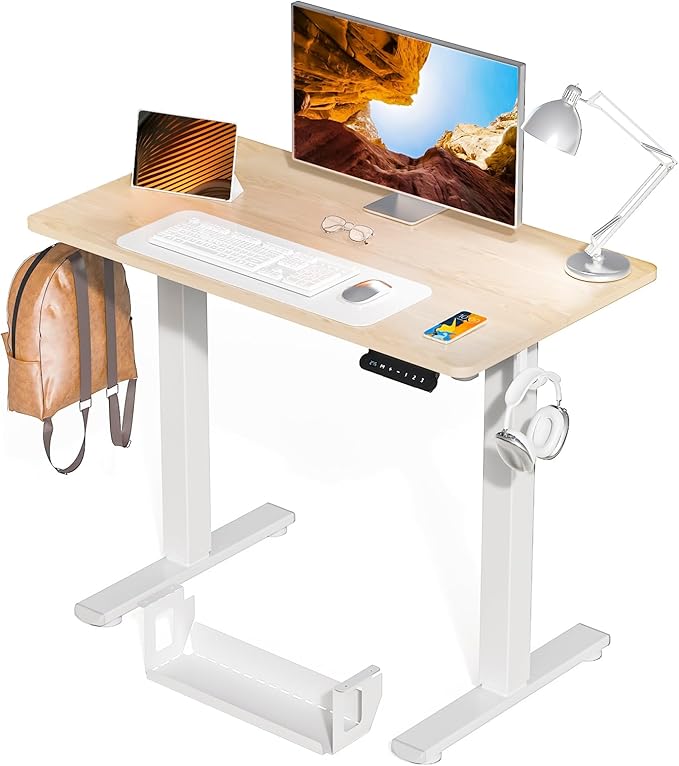 Kingant Standing Desk Height Adjustable Small Electric Stand Up Desks [35 x 20 Inch] - Ergonomic Sit Stand Desk Rising Desks for Home Office Computer Desk Workstation with Cable Management