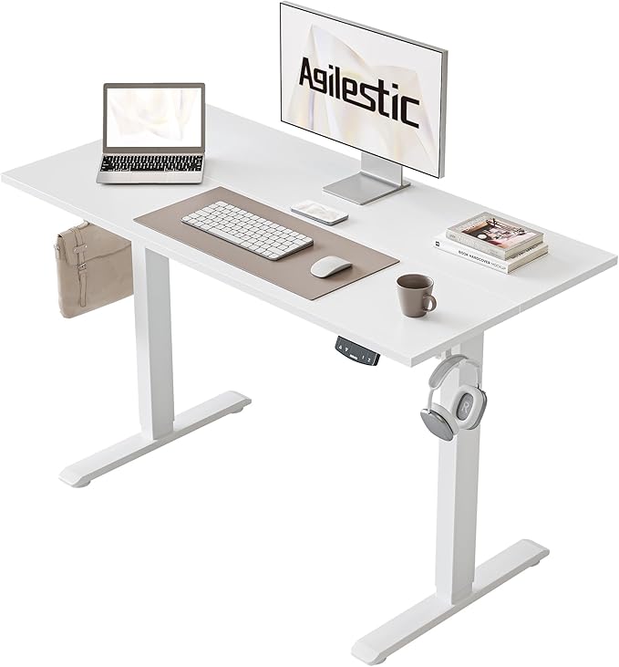Agilestic Electric Standing Desk 40 x 24 Inches, Height Adjustable Desk, Sit Stand up for Work Office Home, Ergonomic Rising Computer Table with Memory Preset, White