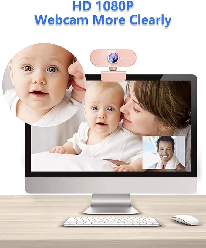 Webcam for pc with Microphone,Full Hd 1080P Pink Streaming Web Cam with Mic for Mac Laptop, Small Computer Camera for Desktop,Cheap Face Cam for Video Conference,Zoom, Gaming Microsoft Teams Meet
