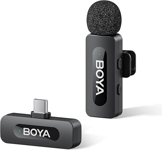 BOYA BY-V10 Wireless Microphones for iPhone 15/16 Series, Android/Laptop with USB-C Port, 328ft Range, 9H Battery Life, Noise Reduction Mini Mic Clip on Lapel Microphone Wireless for Video Recroding