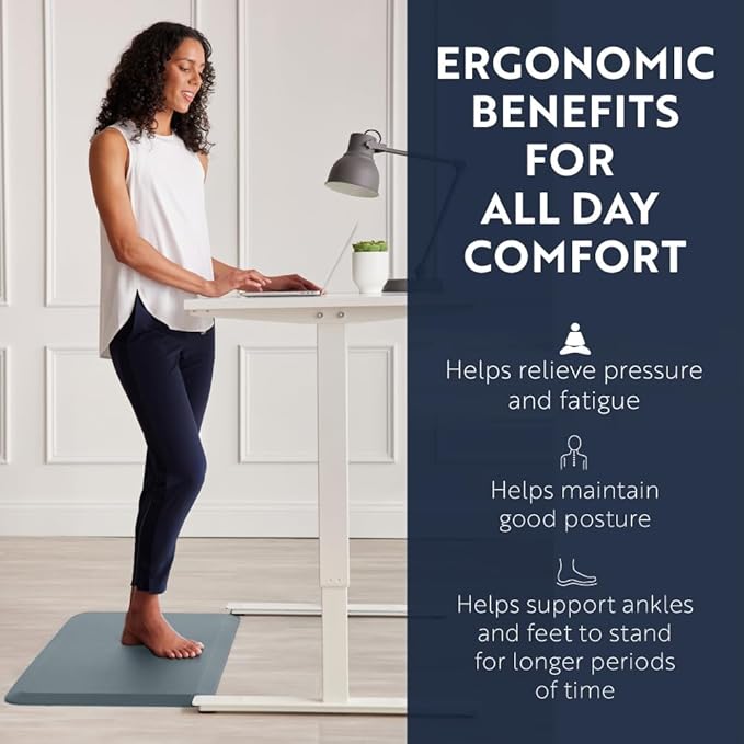 KANGAROO Thick Ergonomic Anti Fatigue Mats for Kitchen Floor, 48x20, Cushioned Standing Office Desk Mat, Waterproof Scratch Resistant Topside, Supportive All Day Comfort Padded Foam Rugs, Charcoal