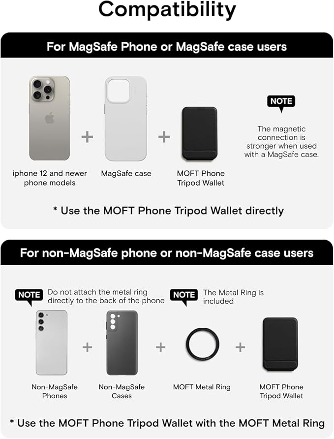 MOFT Phone Tripod Wallet, 3 in 1 Phone Stand MagSafe Wallet, NFC-Supported Magnetic Phone Stand, MOVAS Vegan Leather Adjustable Card Holder-Jet Black