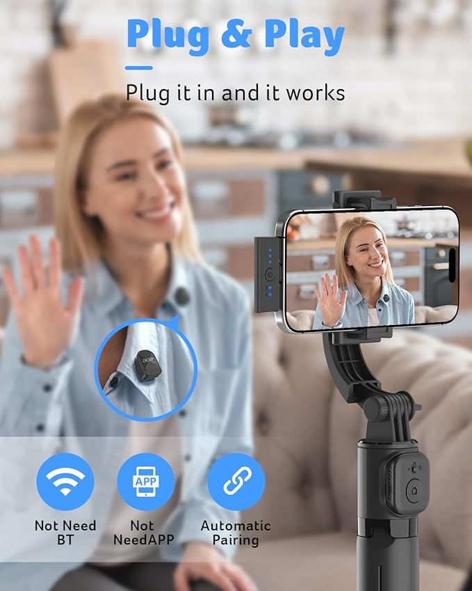 acer Wireless Lavalier Microphone for iPhone/Android/PC/Laptop Portable Mini Clip on Mic with Lightning + USB C Plug, 48KHz 24Bit, Noise Cancellation, 24H Battery for Video Recording