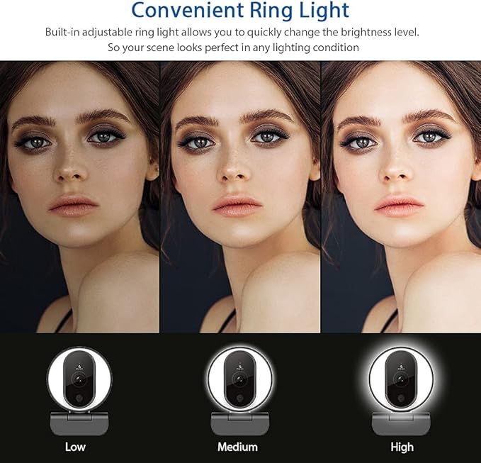 NexiGo N680E 1080P Webcam with Ring Light, Privacy Cover and Dual Microphone, Advanced Auto-Focus, Adjustable Brightness, Streaming Web Camera for Zoom Skype Facetime, PC Mac Laptop Desktop