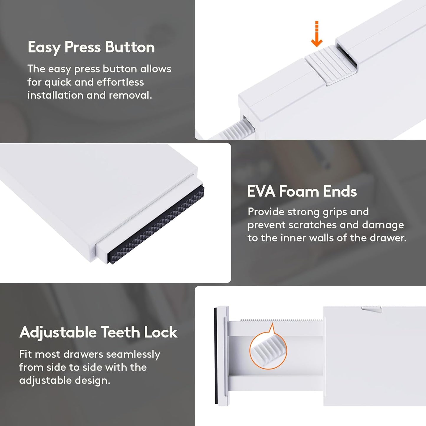 Lifewit 6 Pack Drawer Dividers 4" High, 11-17" Adjustable Clothes Organizers, Expandable Dresser Separators in Bedroom/Bathroom/Kitchen/Office, White