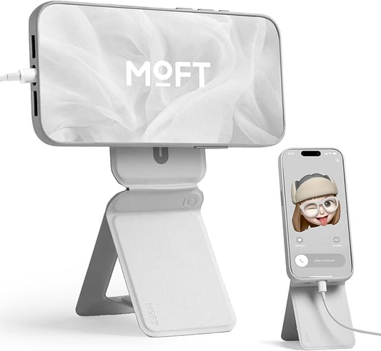 MOFT Phone Stand, Magnetic Phone Tripod Stand Stain-Resistant MOVAS Leather & Angle Adjustment & Strong Magnets Tripod for iPhone 16/15/14/13/12 (Included Metal Ring)-Misty Cove