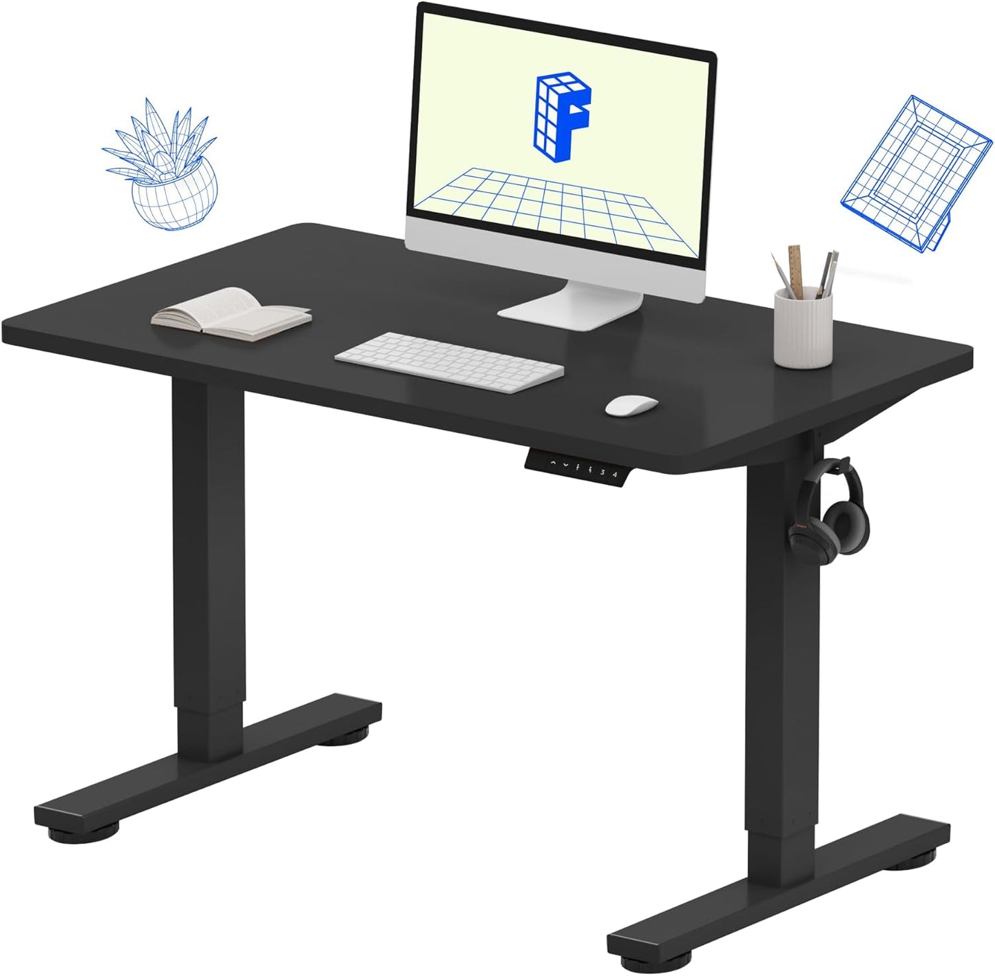 FLEXISPOT EN1 Whole-Piece Standing Desk 40 x 24 Inches Electric Height Adjustable Small Desk for Home Office (Black Frame + 40 in Black Top)