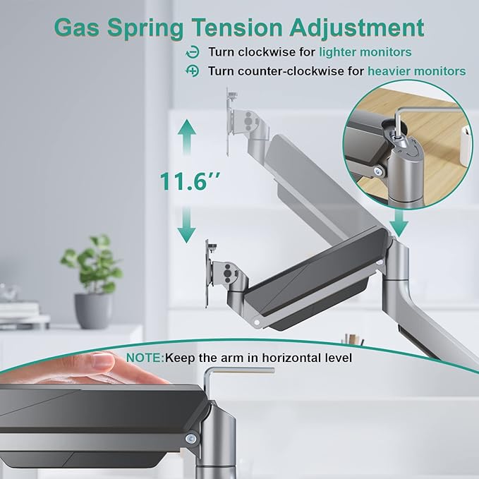 WALI Ultrawide Monitor Arm for 13 to 49 Inch Heavy Duty Curved Screens, Adjustable Gas Spring Single Monitor Desk Mount with 2 USB 3.0 Ports, Holds 33 lbs, 75x75/100x100 VESA, Silver (GSMU001)