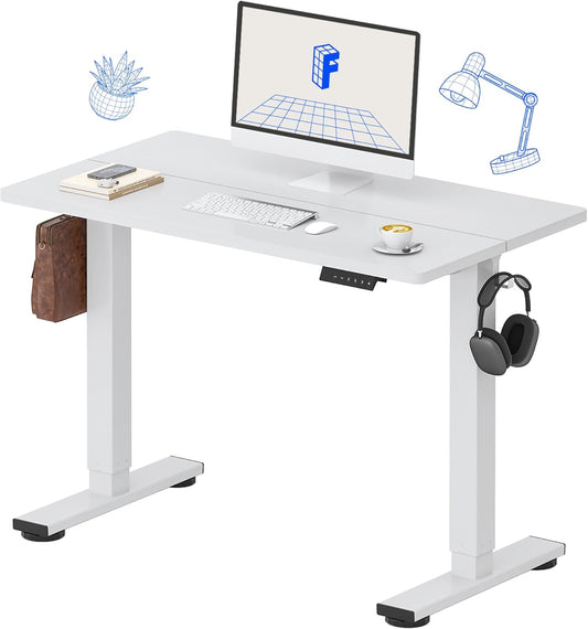 FLEXISPOT Standing Desk Electric Height Adjustable Desk with 40 x 24 Inch Splice Board, Home Office Computer Workstation, White Top + White Frame