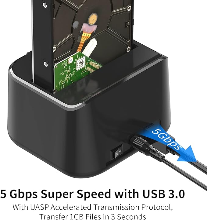 GODO Single Hard Drive Docking Station USB 3.0 to SATA III for 2.5/3.5 inch HDD SSD, External Hard Drive Dock with UASP (5 Gbps),Support Offline Clone and Max