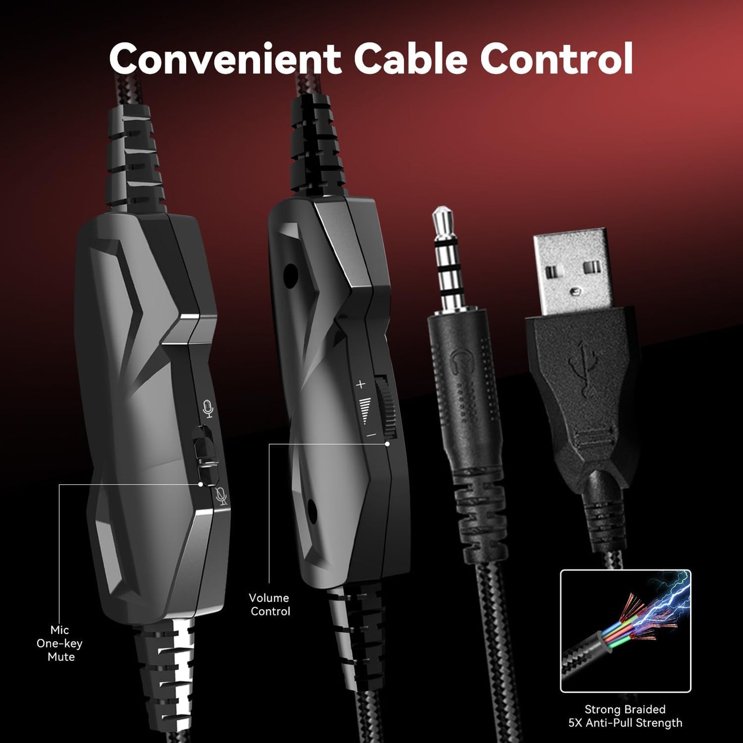 Gaming Headset with Microphone for Pc, Xbox One Series X/s, Ps4, Ps5, Switch, Stereo Wired Noise Cancelling Over-Ear Headphones with Mic, RGB, for Computer, Laptop, Mac, Nintendo, Gamer (Red)