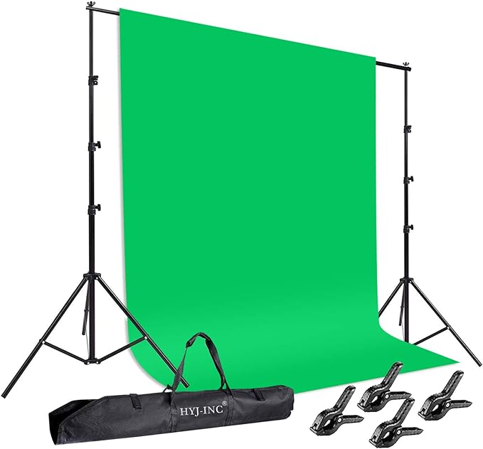 Photo Background Support System with 8.5 x 10ft Backdrop Stand Kit, 6 x 9.5ft 100% Pure Muslin Chromakey Green Screen Backdrop,Clamp, Carry Bag for Photography Video Studio
