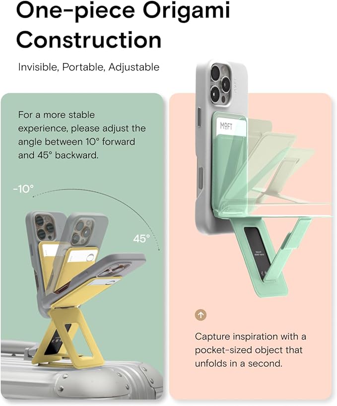 MOFT Phone Tripod Wallet for iPhone, Mulit-Angles, Lightweight Phone Stand, MOVAS Vegan Leather Magnetic Wallet, Strong Magnets, NFC Card Holder,Travel Essential, Panna Cotta (with Card Slot)