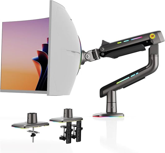 Gaming Monitor Arm for Flat/Ultrawide/Curved Monitors 32 to 60 inch, Heavy Duty Monitor Stand Load up to 20 kg, VESA 75/100 mm Mount (Grey Black)