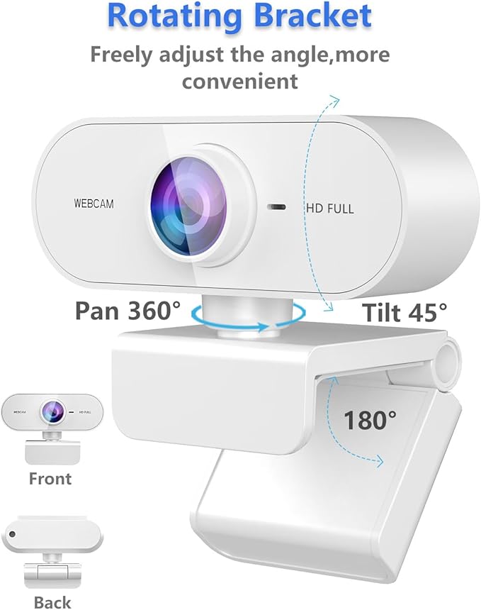 Webcam for pc with Microphone,Full HD 1080P White Streaming Web Cam for Mac Laptop, Mini USB C External Clip Computer Camera for Desktop,Cheap Facecam for Video Conference,Gaming Skype Meeting Teams