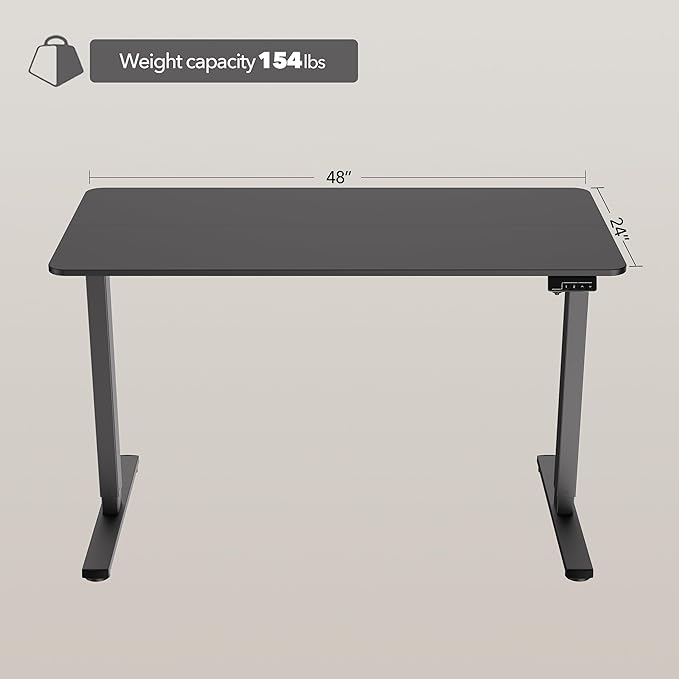 Electric Standing Desk Adjustable Height, 48x24 Inches Sit Stand up Desktop for Home Office, Ergonomic Rising Computer Table with Memory Preset, Black