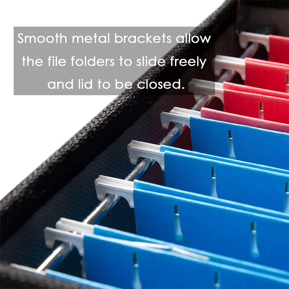 PRANDOM File Organizer Box - Set of 2 Collapsible Decorative Linen Filing Storage Hanging File Folders with Lids Office Cabinet Letter Size Black (14x9.3x10.8 inch)