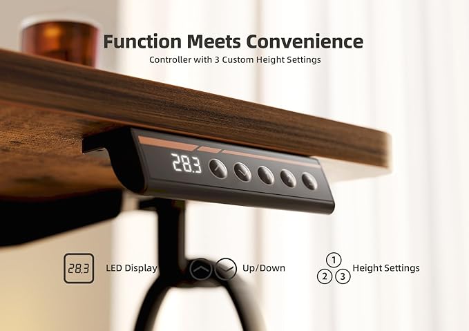 YDN Electric Standing Desk Adjustable Height, 40 x 24 Inches Stand up Desk with Cable Management, Home Office Desks with Splice Board & Black Frame, Rustic Brown Top