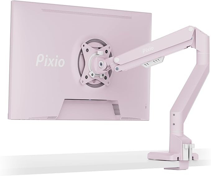 Pixio PS1S Wave Pink Single Monitor Arm Stand Desk Mount - Fits up to 32 inches Monitors and up to 19.8lbs. VESA Compatibility and Integrated Cable Management