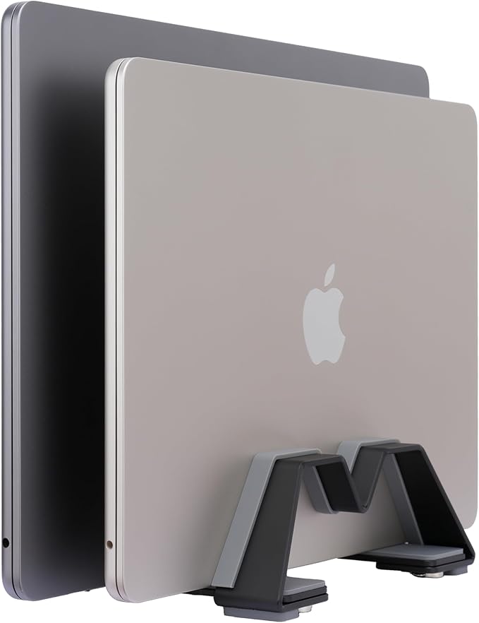 Adjustable Dual Vertical Laptop Stand - Supports 2 Devices Holder, Fit for All Laptops(10-30mm Thickness) - Fashion Design, Adjustable Width, Anti-Slip & Scratch-Resistant, Patented Design