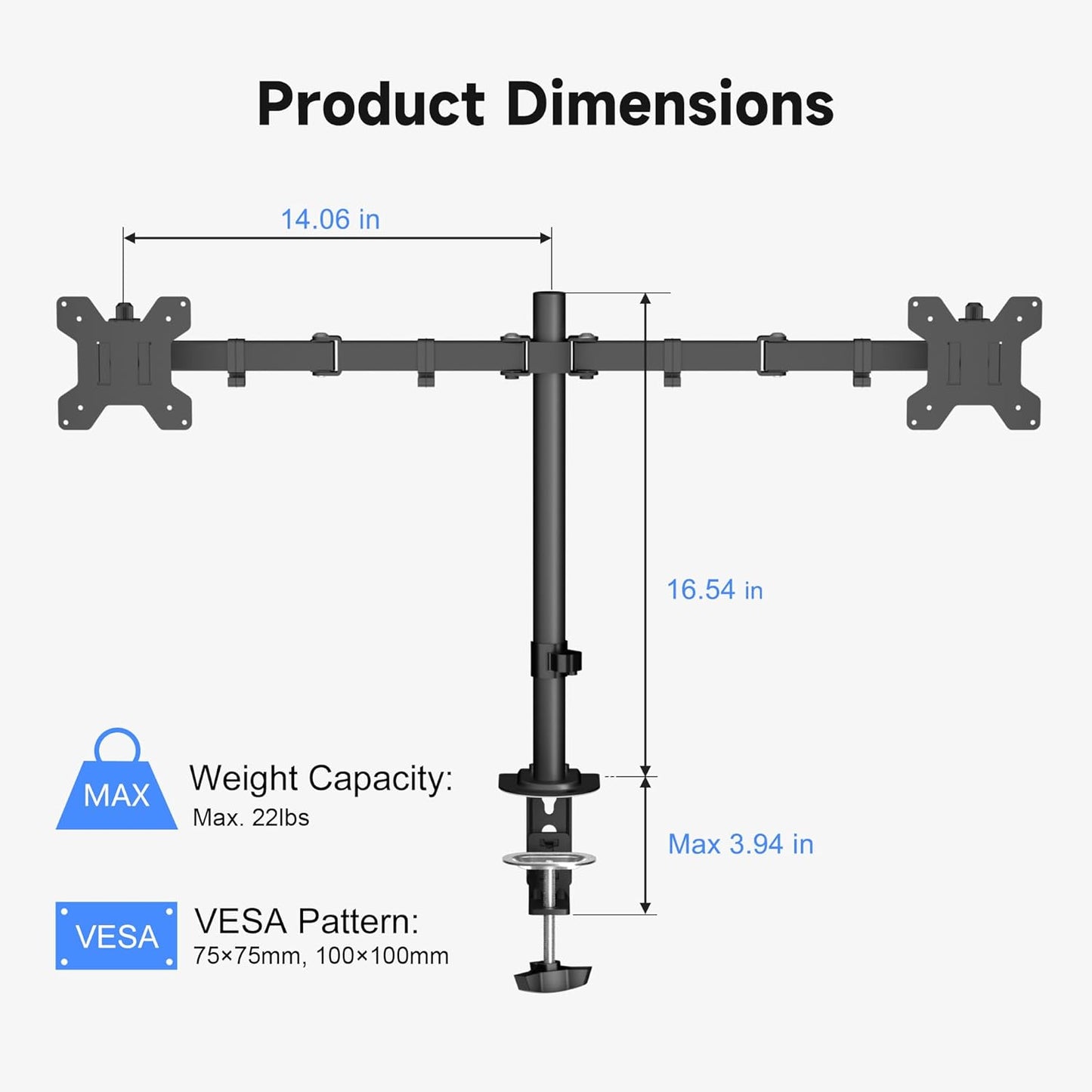 Pholiten Dual Monitor Stand, Heavy Duty Adjustable Monitor Arm Desk Mount for 2 Screens up to 32 Inches, Tilt, Swivel, Rotate, Supports Tilt, Swivel, Rotate, Supports 22 lbs per Monitor Arm
