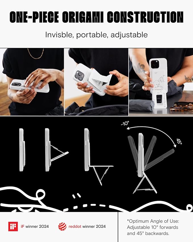 MOFT x Shantell Martin Phone Tripod Stand Selfie Stick for iPhone, Multi-Angles iPhone Stand, Lightweight & Portable Phone Holder, Strong Magnets, MOVAS Vegan Leather, Misty Cove (Without Card Slot)