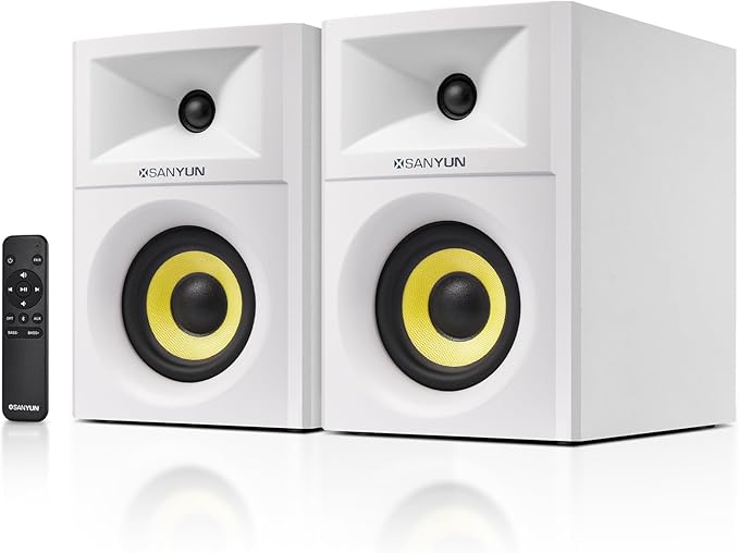 SW205 4" Bookshelf Speakers | Immersive HiFi Audio with Virtual Surround | Flagship DAC/DSP Engine | Geometric Diffusion Cabinet | 80W, Bluetooth 5.4/Optical/AUX Inputs, Wireless Remote, White