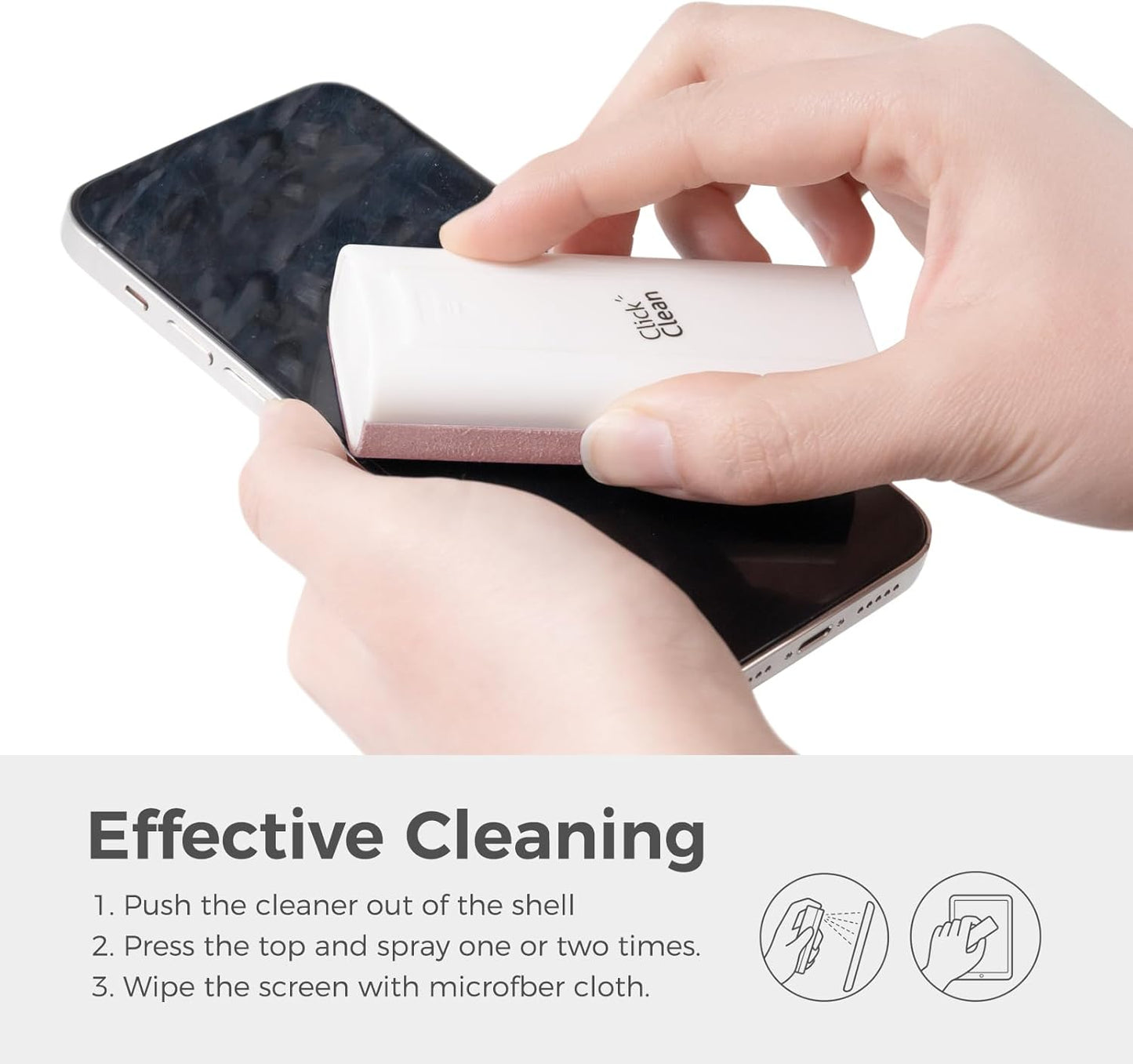 CLICK CLEAN Touchscreen Mist Cleaner, Screen Cleaner, All in One Screen Cleaner Spray with Microfiber and Phone Stand for All Phones, Laptop and Tablet Screens (Pink)