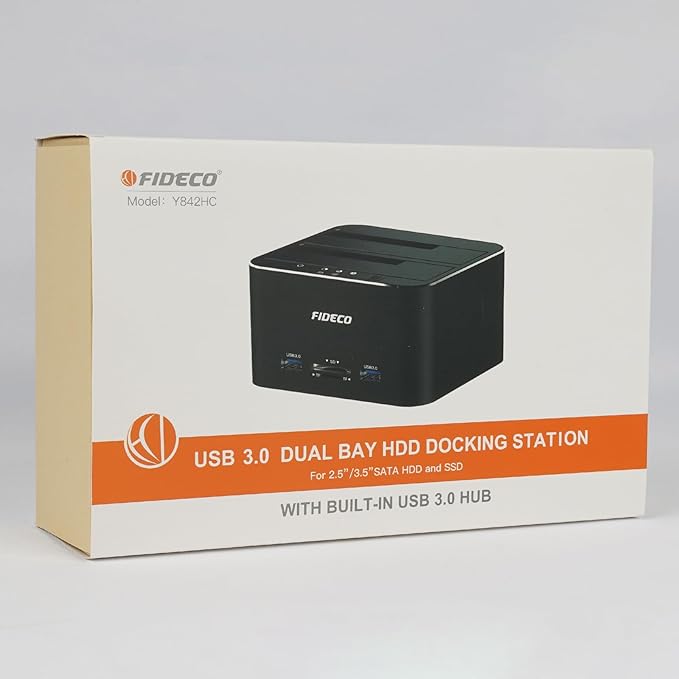 FIDECO Hard Drive Docking Station, USB 3.0 Aluminum Hard Drive Docking Stations 2.5"/3.5" SATA HDD SSD, TF Card Reader and SD Card Reader, Offline Clone Support