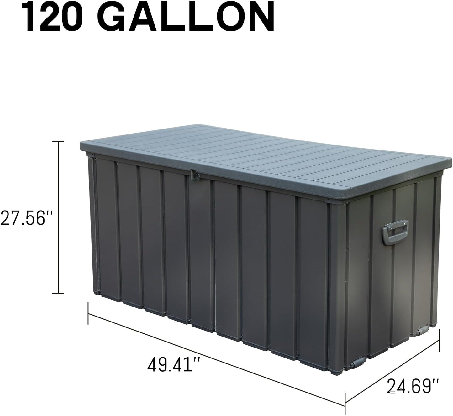 Domi 120 Gallon Deck Box, Patio Storage Box with Resin Lid, Steel Tool Waterproof Outdoor Storage Container for Outside Cushions, Lockable Outdoor Storage Bin for Garden and Pools Tools (Gray)