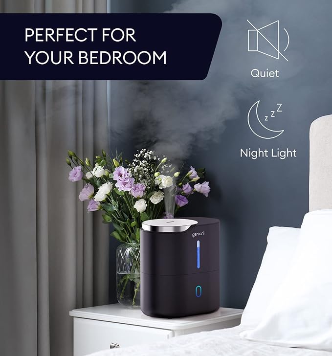 Top Fill Humidifier with Essential Oil Diffuser 2.5L for Home, Baby, Bedroom, Large Room & Indoor Plants, Small Cool Mist Air Humidifiers for Baby, Ultrasonic Quiet, Night Light (Black)